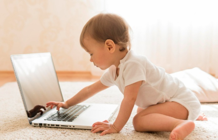 baby and laptop