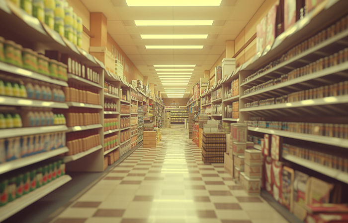 Canadian store with shelves full of various items, all available for free.