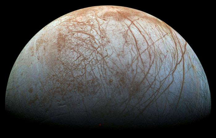 Europa, with icy terrain and an ocean beneath the surface. The mission aims to explore the possibility of life under Europa's ice-covered ocean.